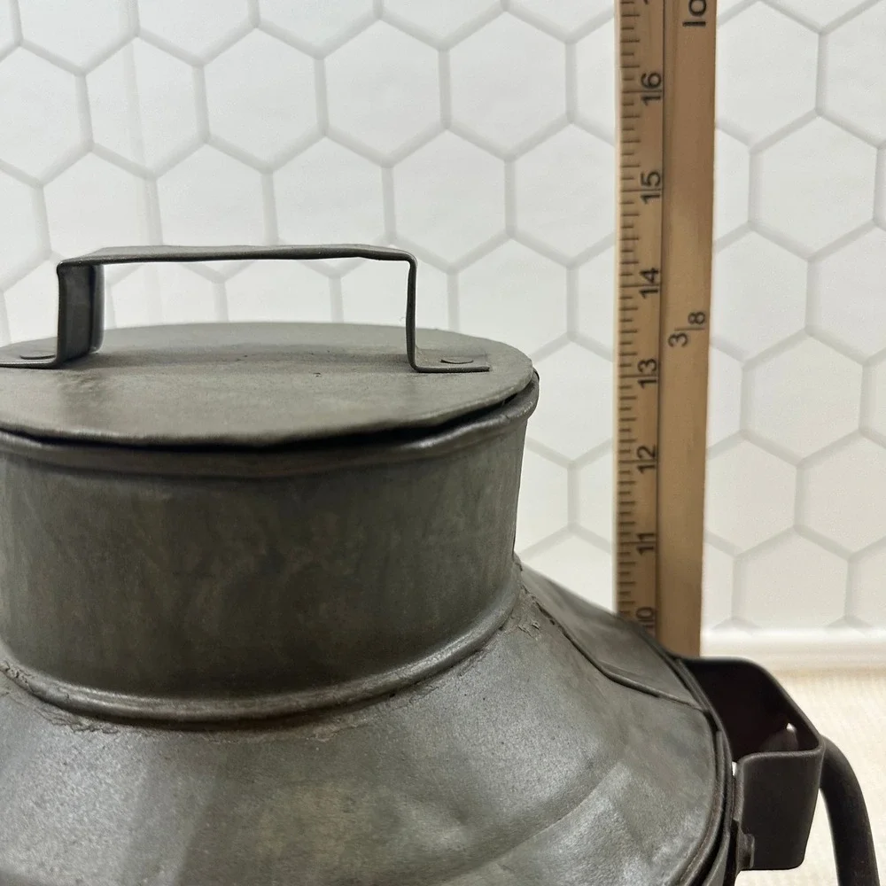 Vintage Rustic Metal Milk Can with Lid Dark Charcoal Farmhouse Decor 13in